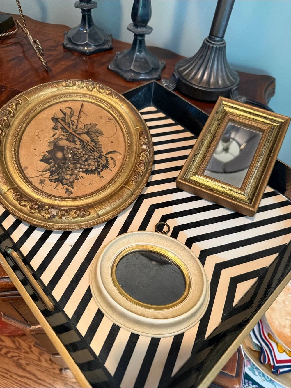 Set of Three Decorative Gold Mini Mirrors and Grape Decor - Picture 1 of 7